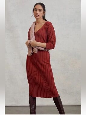 Maeve By Anthropologie Maris Midi Sweater Dress Ribbed Red Size Small